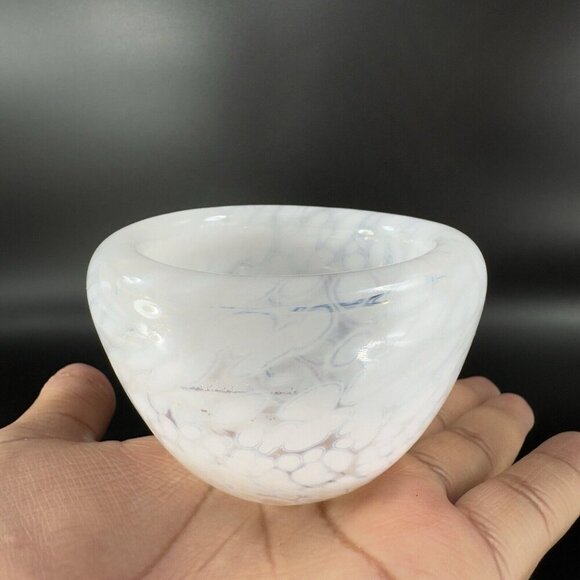 Hand Blown Art Glass Round Dish Bowl Heavy Small White Spots Hand Made Hollow - Picture 15 of 16